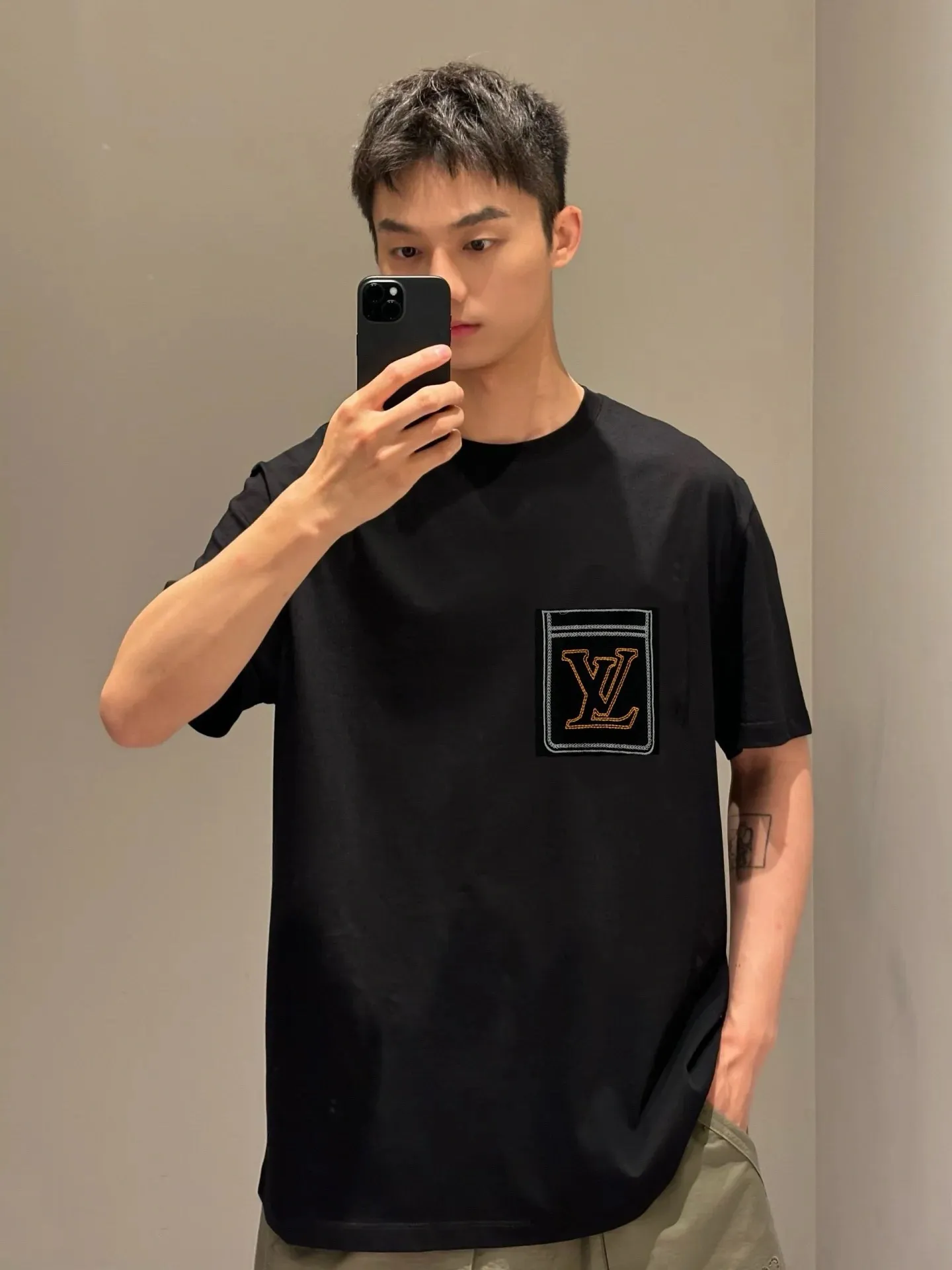 Louis Vuitton/Louis Vuitton 25ss line fake pocket embroidered short sleeves